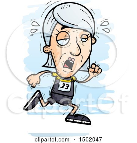 Clipart of a Tired Running White Senior Female Track and Field Athlete - Royalty Free Vector Illustration by Cory Thoman