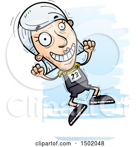 Clipart of a Jumping White Senior Female Track and Field Athlete - Royalty Free Vector Illustration by Cory Thoman