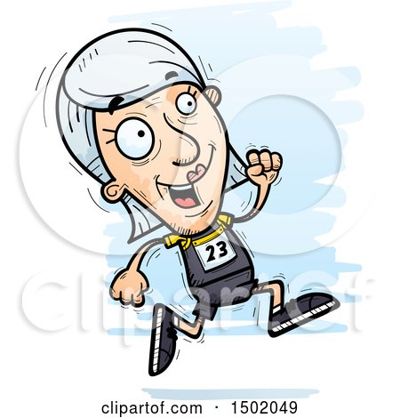 Clipart of a Running White Senior Female Track and Field Athlete - Royalty Free Vector Illustration by Cory Thoman