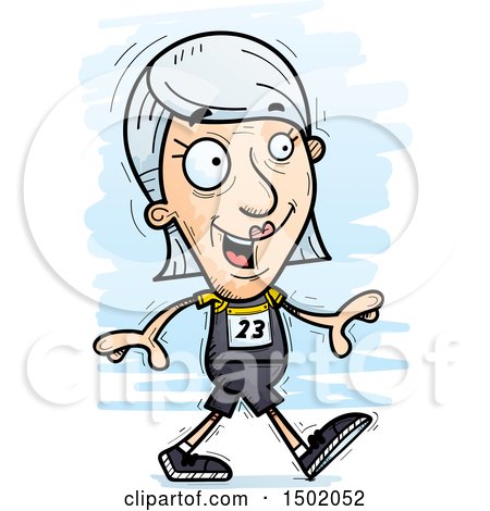Clipart of a Walking White Senior Female Track and Field Athlete - Royalty Free Vector Illustration by Cory Thoman