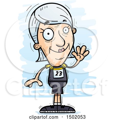 Clipart of a Waving White Senior Female Track and Field Athlete - Royalty Free Vector Illustration by Cory Thoman