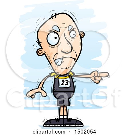 Clipart of a Mad Pointing White Senior Male Track and Field Athlete - Royalty Free Vector Illustration by Cory Thoman
