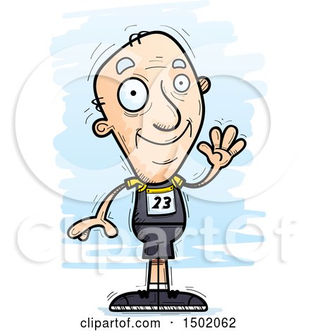 Clipart of a Waving White Senior Male Track and Field Athlete - Royalty Free Vector Illustration by Cory Thoman