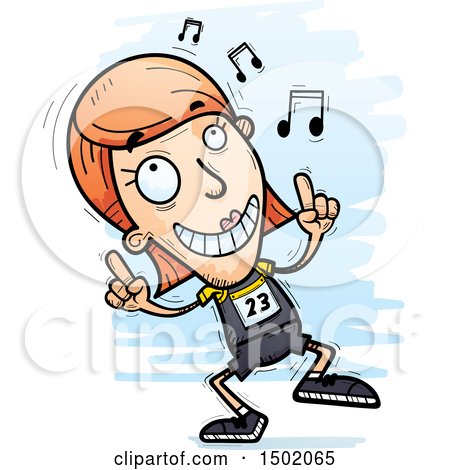 Clipart of a White Female Track and Field Athlete Doing a Happy Dance - Royalty Free Vector Illustration by Cory Thoman