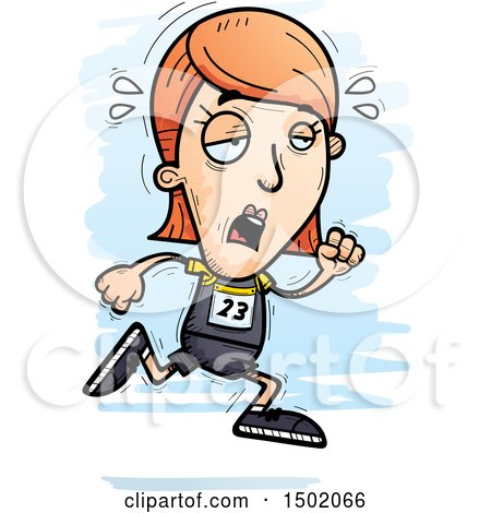 Clipart of a Tired Running White Female Track and Field Athlete - Royalty Free Vector Illustration by Cory Thoman