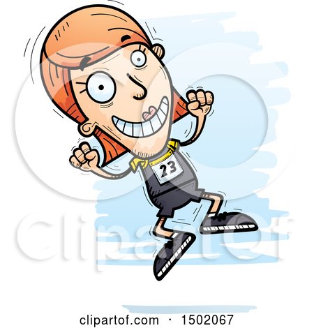 Clipart of a Jumping White Female Track and Field Athlete - Royalty Free Vector Illustration by Cory Thoman