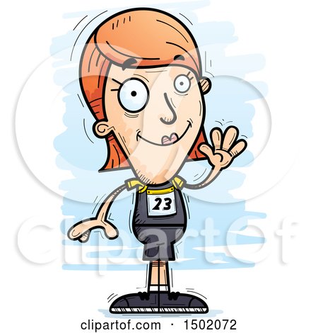 Clipart of a Waving White Female Track and Field Athlete - Royalty Free Vector Illustration by Cory Thoman