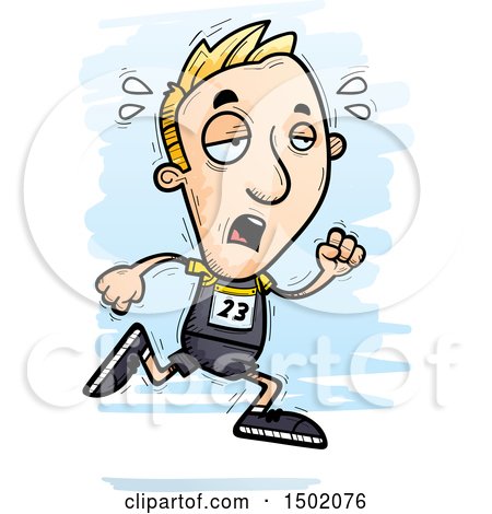 Clipart of a Tired Running White Male Track and Field Athlete - Royalty Free Vector Illustration by Cory Thoman