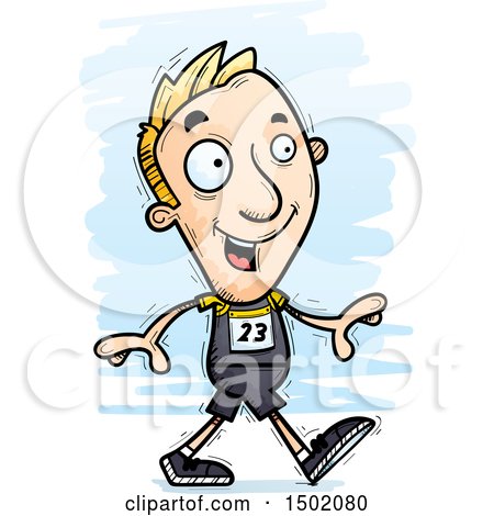 Clipart of a Walking White Male Track and Field Athlete - Royalty Free Vector Illustration by Cory Thoman