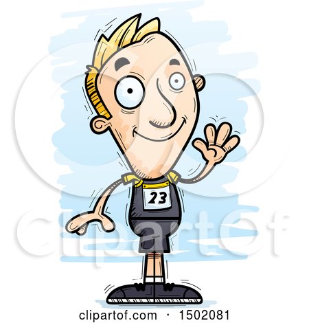 Clipart of a Waving White Male Track and Field Athlete - Royalty Free Vector Illustration by Cory Thoman