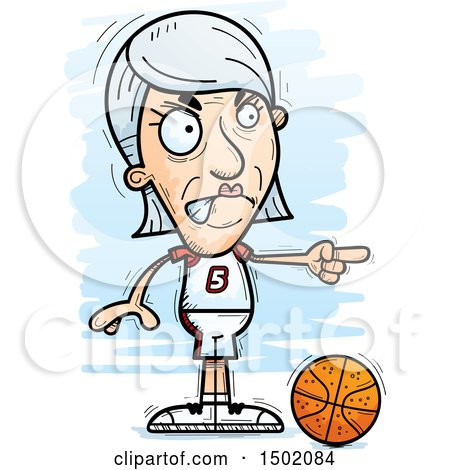 Clipart of a Mad Pointing White Senior Female Basketball Player - Royalty Free Vector Illustration by Cory Thoman