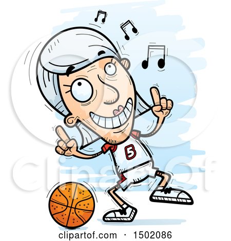 Clipart of a White Senior Female Basketball Player Doing a Happy Dance - Royalty Free Vector Illustration by Cory Thoman