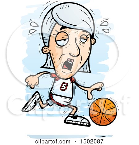 Clipart of a Tired Running White Senior Female Basketball Player - Royalty Free Vector Illustration by Cory Thoman
