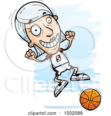 Clipart of a Jumping White Senior Female Basketball Player - Royalty Free Vector Illustration by Cory Thoman