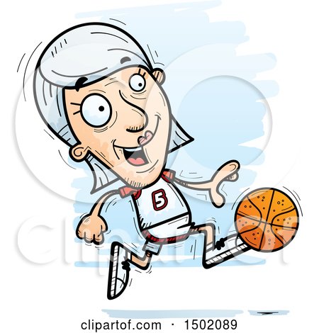 Clipart of a Running White Senior Female Basketball Player - Royalty Free Vector Illustration by Cory Thoman