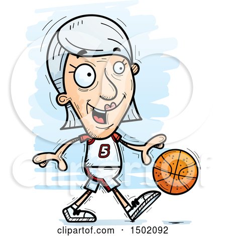 Clipart of a Dribbling White Senior Female Basketball Player - Royalty Free Vector Illustration by Cory Thoman