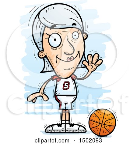 Clipart of a Waving White Senior Female Basketball Player - Royalty Free Vector Illustration by Cory Thoman