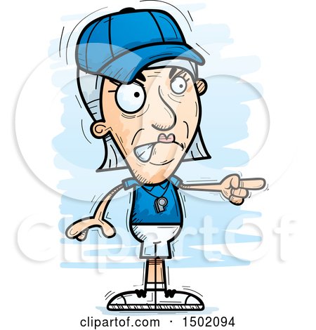 Clipart of a Mad Pointing White Senior Female Coach - Royalty Free Vector Illustration by Cory Thoman