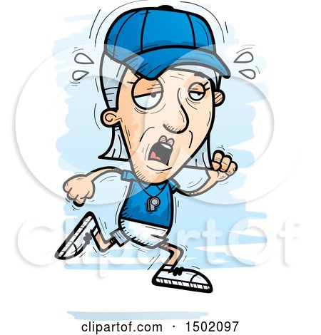 Clipart of a Tired Running White Senior Female Coach - Royalty Free Vector Illustration by Cory Thoman