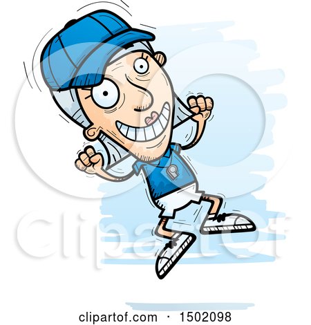 Clipart of a Jumping White Senior Female Coach - Royalty Free Vector Illustration by Cory Thoman