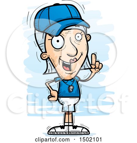 Clipart of a White Senior Female Coach Holding up a Finger - Royalty Free Vector Illustration by Cory Thoman