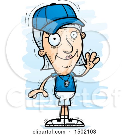 Clipart of a Waving White Senior Female Coach - Royalty Free Vector Illustration by Cory Thoman