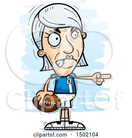 Clipart of a Mad Pointing White Senior Female Football Player - Royalty Free Vector Illustration by Cory Thoman