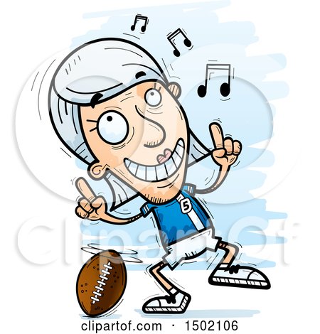 Clipart of a White Senior Female Football Player Doing a Happy Dance - Royalty Free Vector Illustration by Cory Thoman