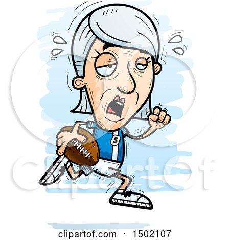 Clipart of a Tired Running White Senior Female Football Player - Royalty Free Vector Illustration by Cory Thoman