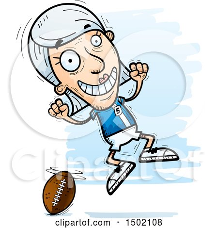 Clipart of a Jumping White Senior Female Football Player - Royalty Free Vector Illustration by Cory Thoman