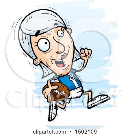 Clipart of a Running White Senior Female Football Player - Royalty Free Vector Illustration by Cory Thoman