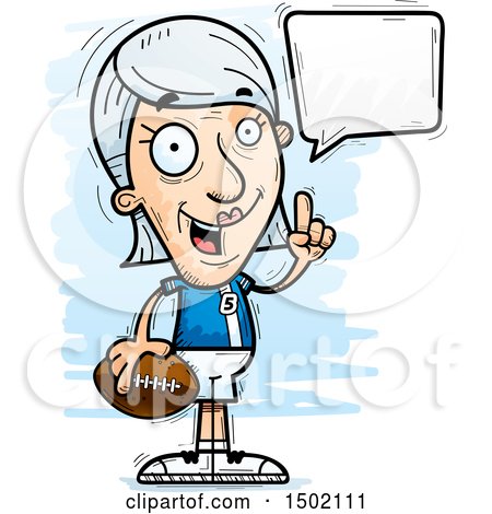 Clipart of a Talking White Senior Female Football Player - Royalty Free Vector Illustration by Cory Thoman