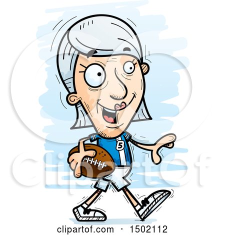 Clipart of a Walking White Senior Female Football Player - Royalty Free Vector Illustration by Cory Thoman