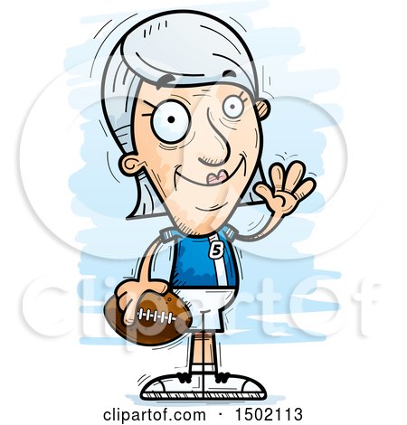 Clipart of a Waving White Senior Female Football Player - Royalty Free Vector Illustration by Cory Thoman