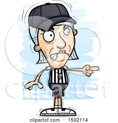 Clipart of a Mad Pointing White Senior Female Referee - Royalty Free Vector Illustration by Cory Thoman