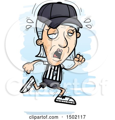 Clipart of a Tired Running White Senior Female Referee - Royalty Free Vector Illustration by Cory Thoman