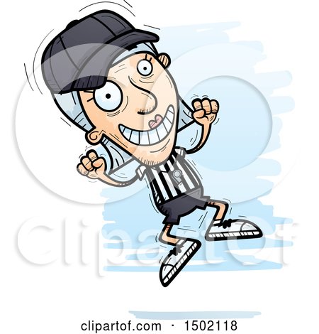 Clipart of a Jumping White Senior Female Referee - Royalty Free Vector Illustration by Cory Thoman