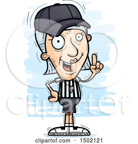 Clipart of a White Senior Female Referee Holding up a Finger - Royalty Free Vector Illustration by Cory Thoman