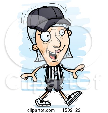Clipart of a Walking White Senior Female Referee - Royalty Free Vector Illustration by Cory Thoman
