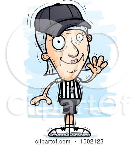 Clipart of a Waving White Senior Female Referee - Royalty Free Vector Illustration by Cory Thoman