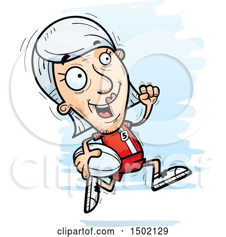 Clipart of a Running White Senior Female Rugby Player - Royalty Free Vector Illustration by Cory Thoman