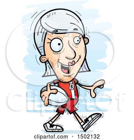 Clipart of a Walking White Senior Female Rugby Player - Royalty Free Vector Illustration by Cory Thoman
