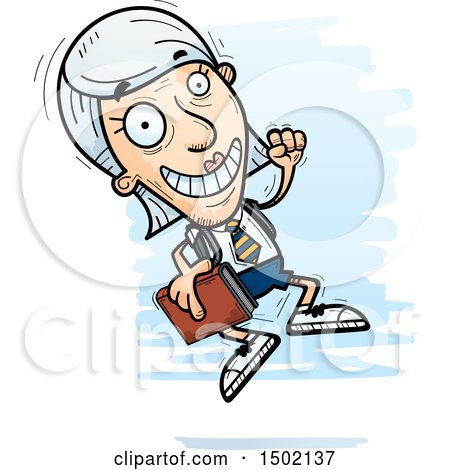 Clipart of a Jumping White Senior Female College Student - Royalty Free Vector Illustration by Cory Thoman