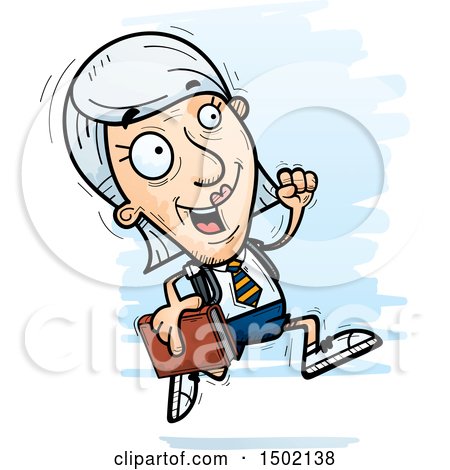 Clipart of a Running White Senior Female College Student - Royalty Free Vector Illustration by Cory Thoman
