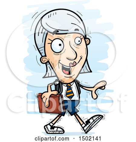 Clipart of a Walking White Senior Female College Student - Royalty Free Vector Illustration by Cory Thoman