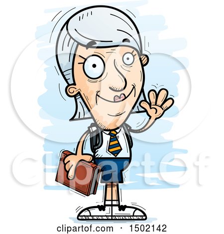 Clipart of a Waving White Senior Female College Student - Royalty Free Vector Illustration by Cory Thoman