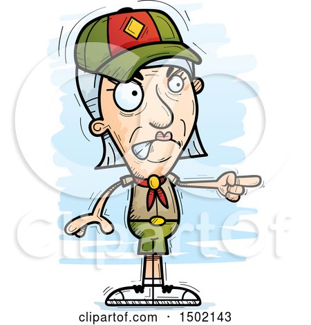 Clipart of a Mad Pointing White Senior Female Scout - Royalty Free Vector Illustration by Cory Thoman