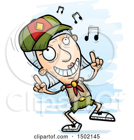 Clipart of a White Senior Female Scout Doing a Happy Dance - Royalty Free Vector Illustration by Cory Thoman
