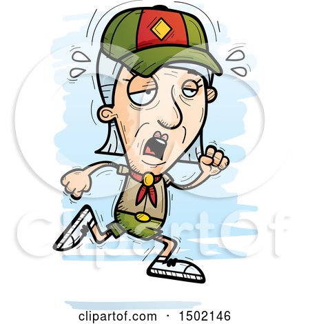 Clipart of a Tired Running White Senior Female Scout - Royalty Free Vector Illustration by Cory Thoman