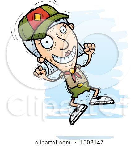 Clipart of a Jumping White Senior Female Scout - Royalty Free Vector Illustration by Cory Thoman